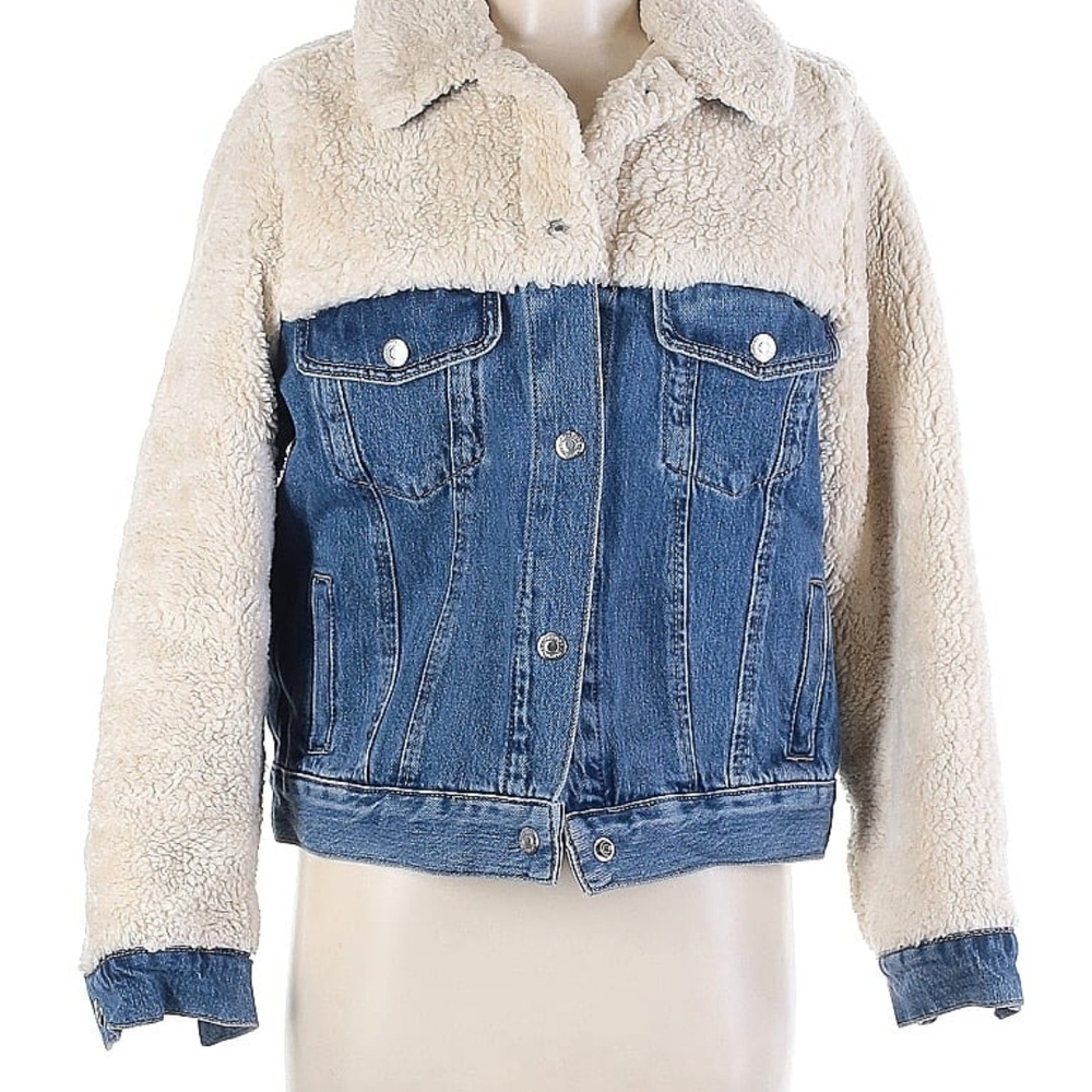 Topshop Blue Denim Jacket with White Sherpa